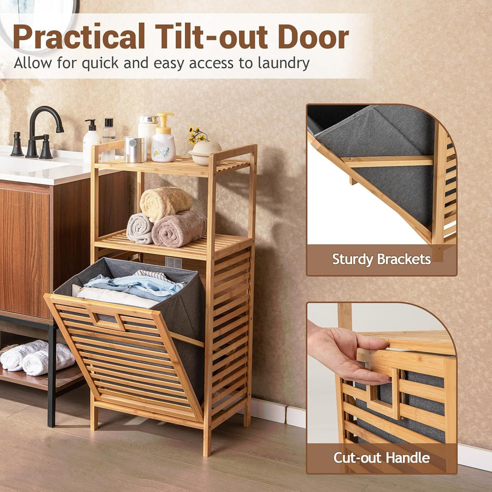 GOFLAME Tilt-out Laundry Hamper with 2-Tier Shelves, Bamboo Laundry Baskets O...