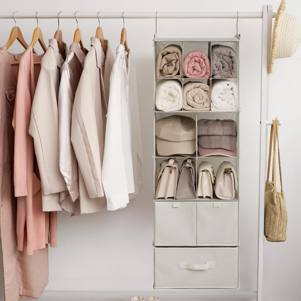 GRANNY SAYS Hanging Closet Organizer, 3 Drawers, 6 Shelves, Beige
