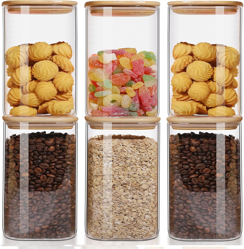 50oz Glass Food Storage Jars Set of 6,Glass Storage Containers Clear Glass Fo...