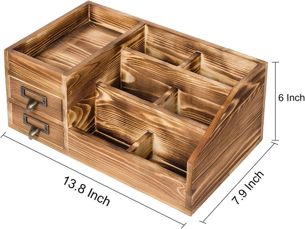 Liry Products Rustic Wooden Desktop Organizer Office Supplies Brown Tabletop ...