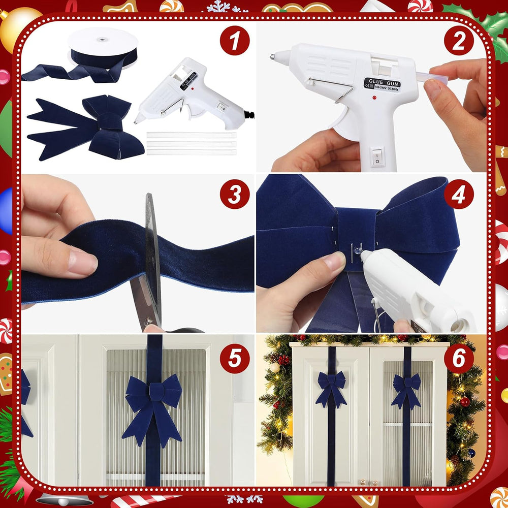 16pcs Blue Christmas Velvet Cabinet Bows for Kitchen