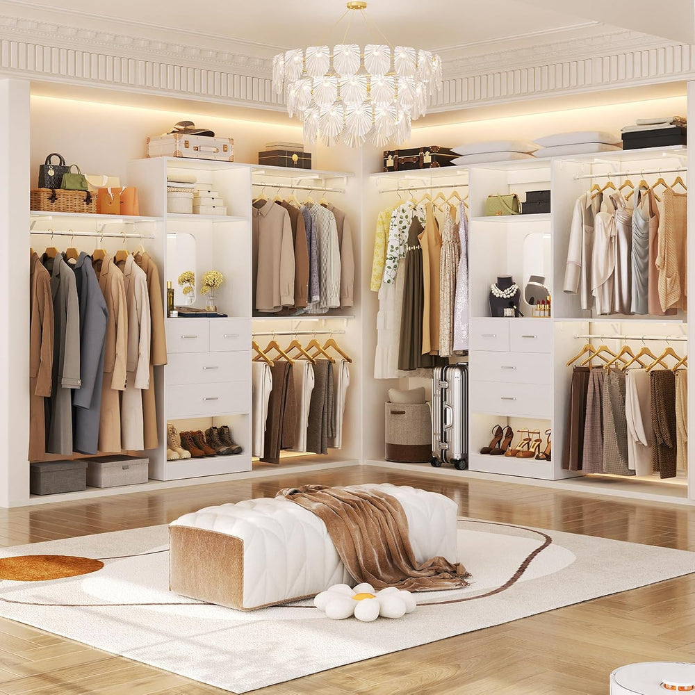 Unikito 8FT Closet System with 4 Drawers, 96" Wood Closet Organizer with...