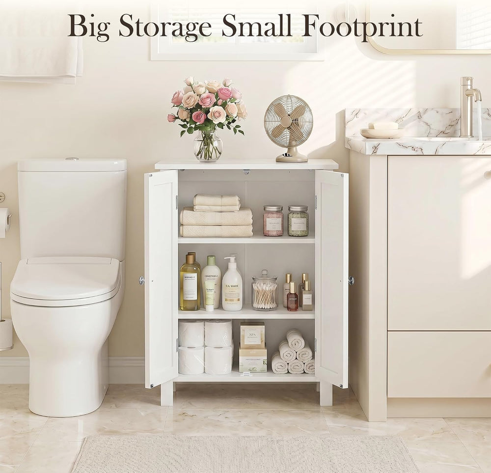 SUPER DEAL Modern Bathroom Floor Storage Cabinet with Adjustable Shelf and Do...