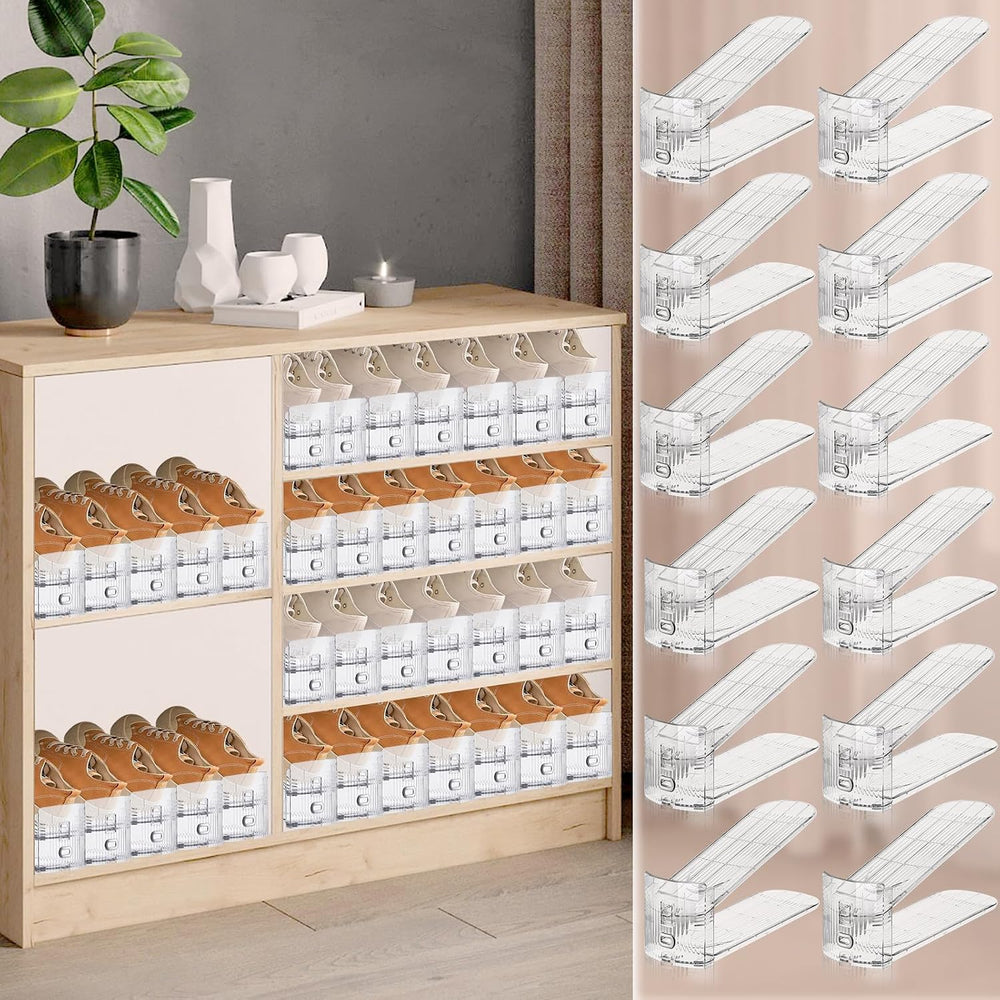 FENRUNXU Shoe Slots Organizer for Closet,16 Pack Shoe Stacker Shoe Rack Organ...