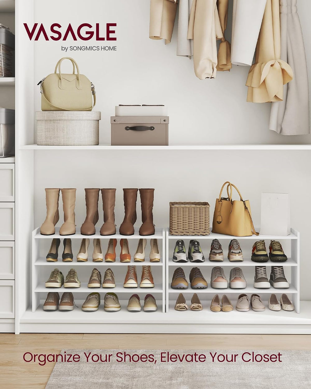 VASAGLE 3-Tier Shoe Rack for Closet, Stackable Shoe Organizer Shelf