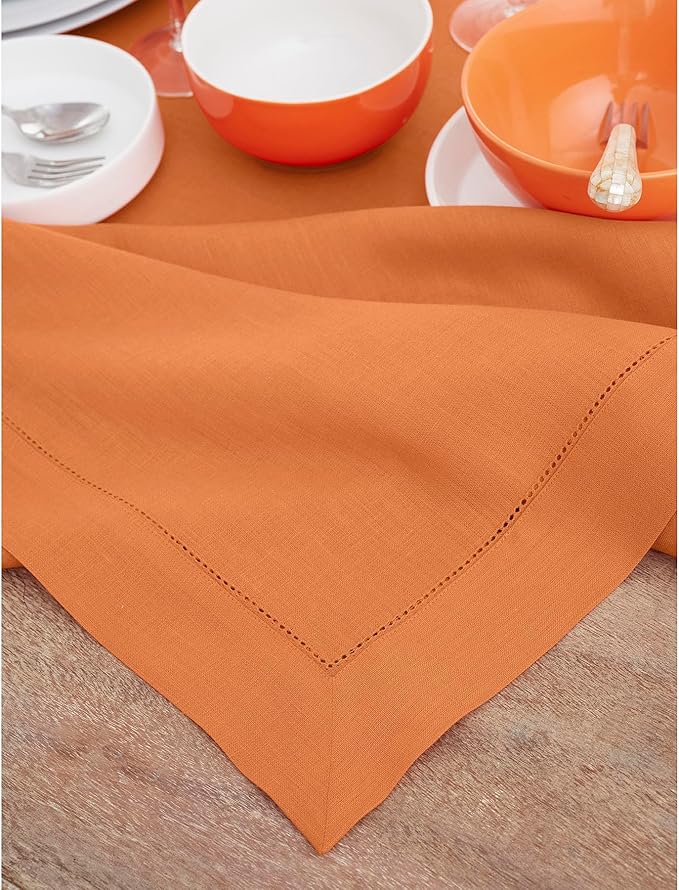 Solino Home Linen Pumpkin Tablecloth 60 x 108 Inch - Classic Hemstitch, 100% ...