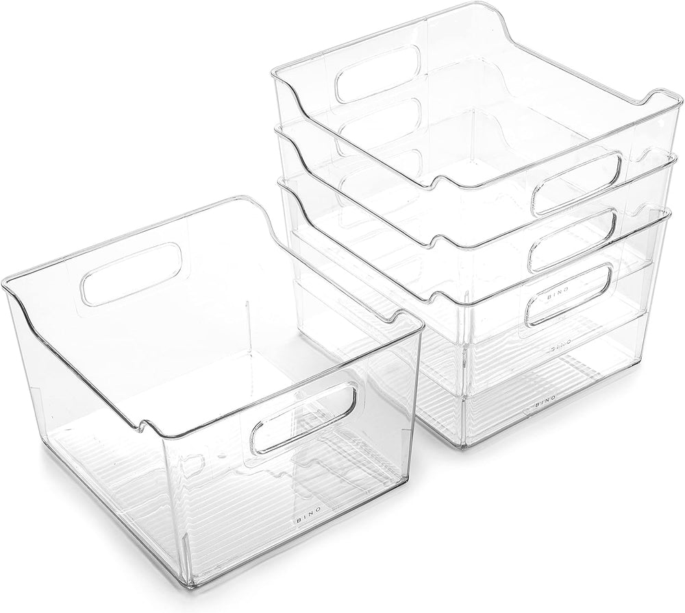 BINO | Plastic Storage Bins - 4 Pack | THE LODGE COLLECTION | Clear Storage |...