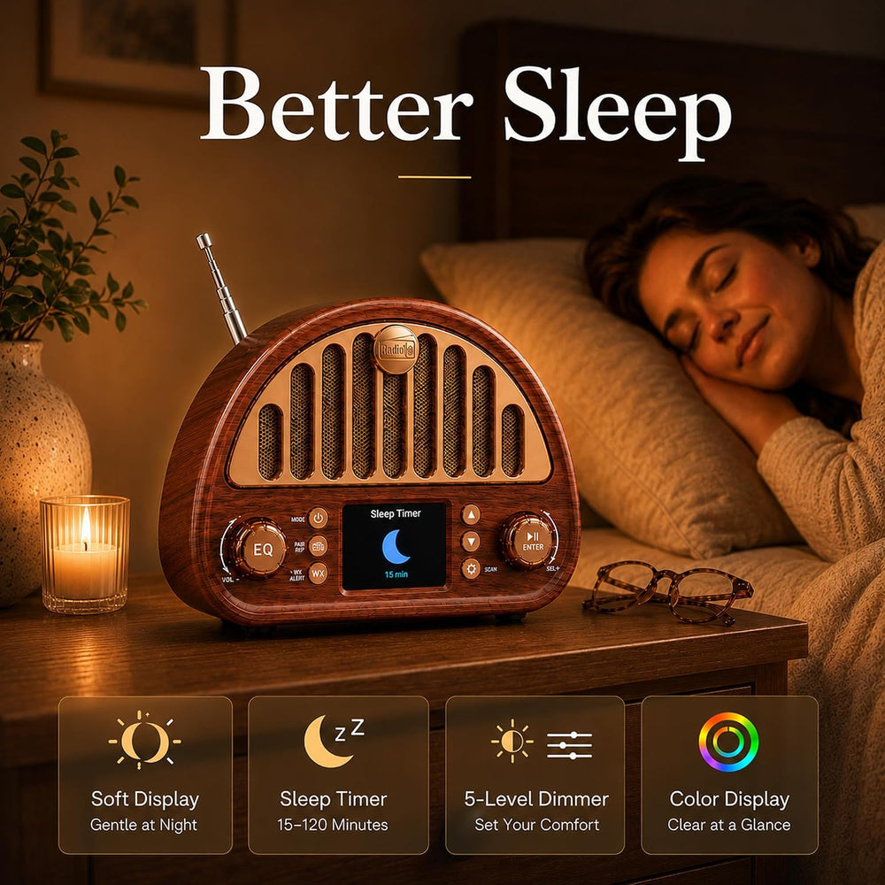 Retro Alarm Clock Radio with Bluetooth, Dual Alarms and NOAA Weather Alert