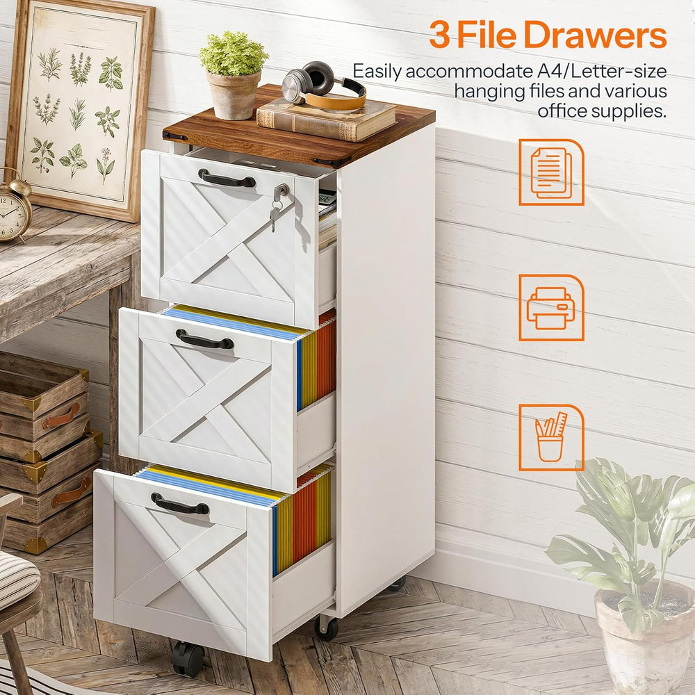 HOOBRO 3 Drawer File Cabinet with Lock, Mobile Filing Cabinet for Home Office...