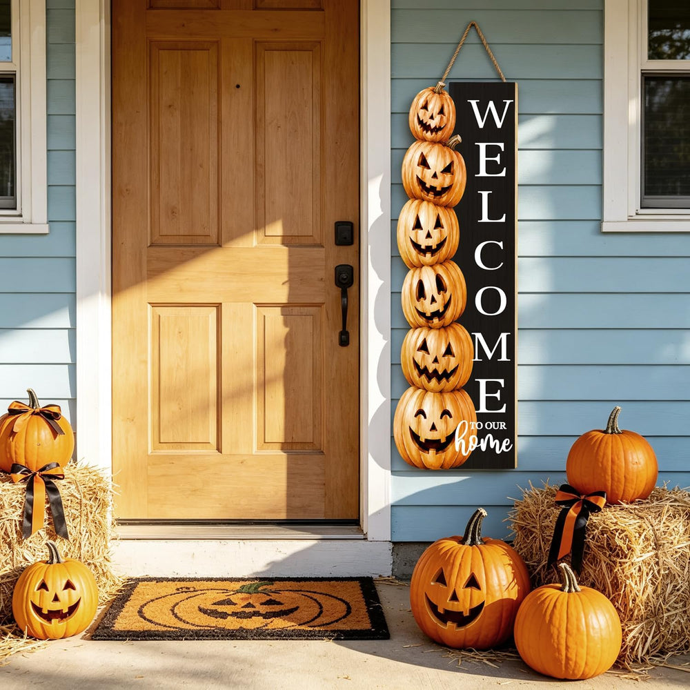 Halloween Welcome Sign for Front Door 41.5"×12.5" Spooky Pumpkin Ya...