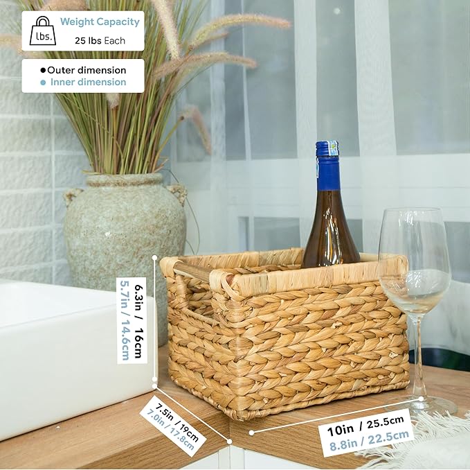 Small Wicker Baskets for Organizing Bathroom, Hyacinth Baskets for Storage (3...