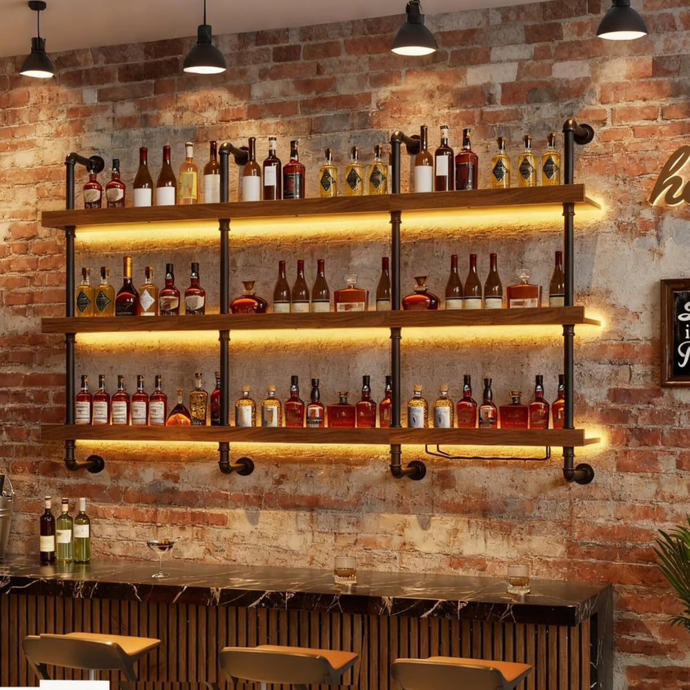 39.7in Solid Wood Wine Rack Wall Mounted with LED Light