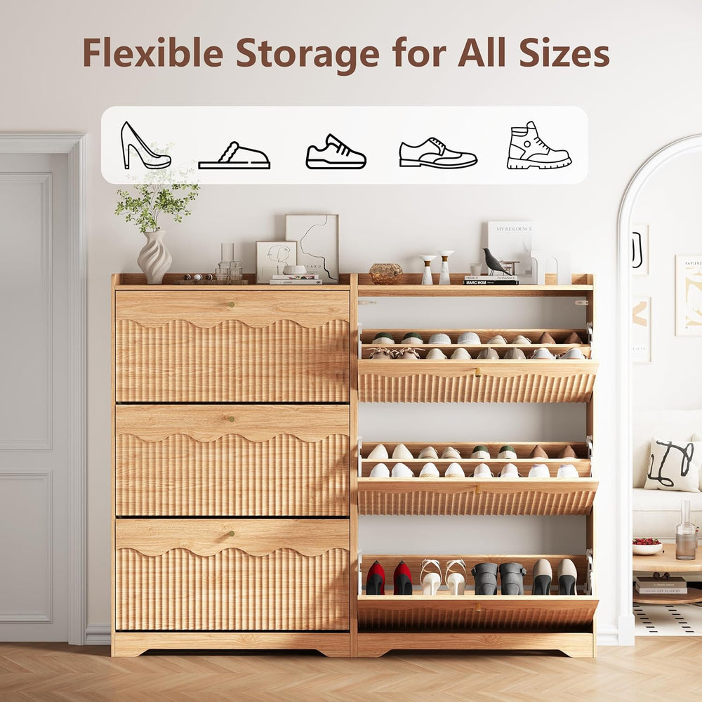 HUANLEGO Shoe Cabinet Storage for Entryway with 3 Flip Drawers, Oak