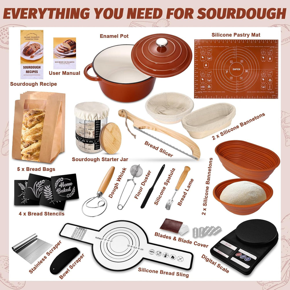 EWFEN Sourdough Starter Kit with Enamel Cast Iron Pot, Complete Sourdough Bre...