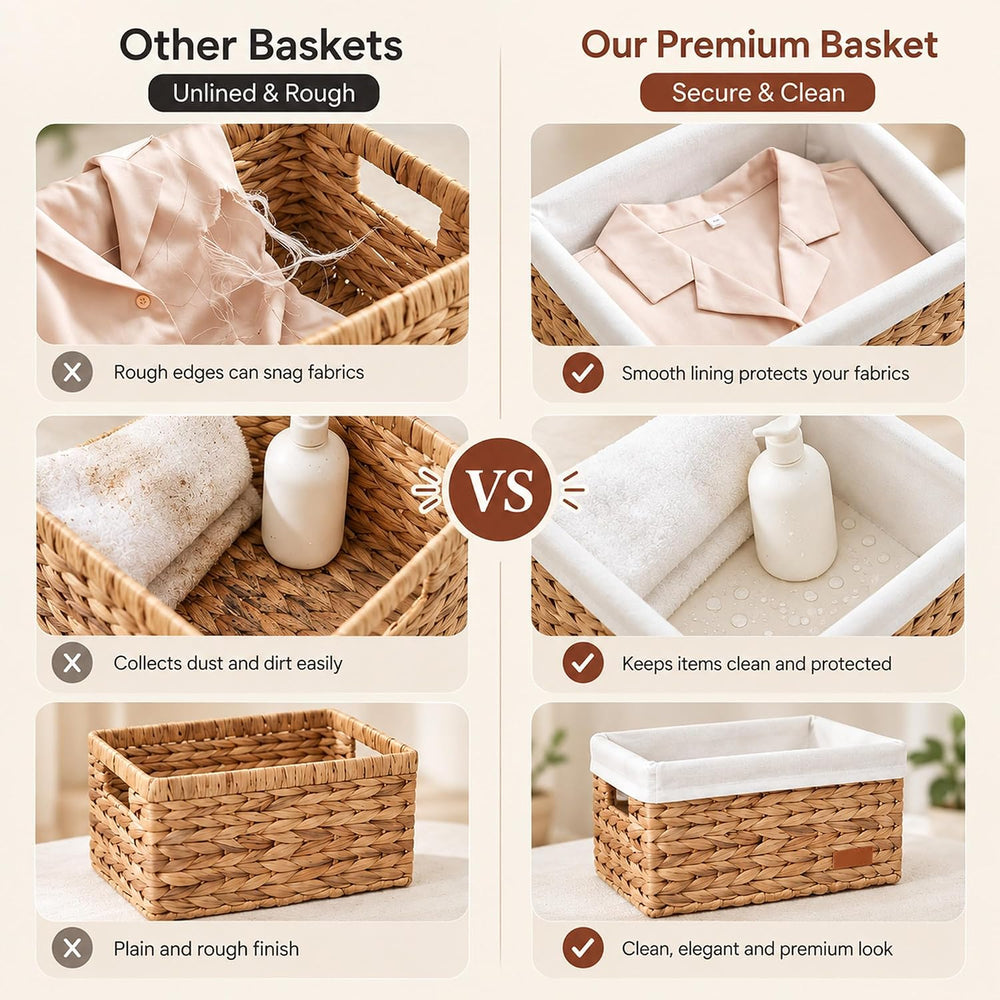 Wicker Basket, 2 Pack Wicker Storage Baskets for Shelves, Water Hyacinth