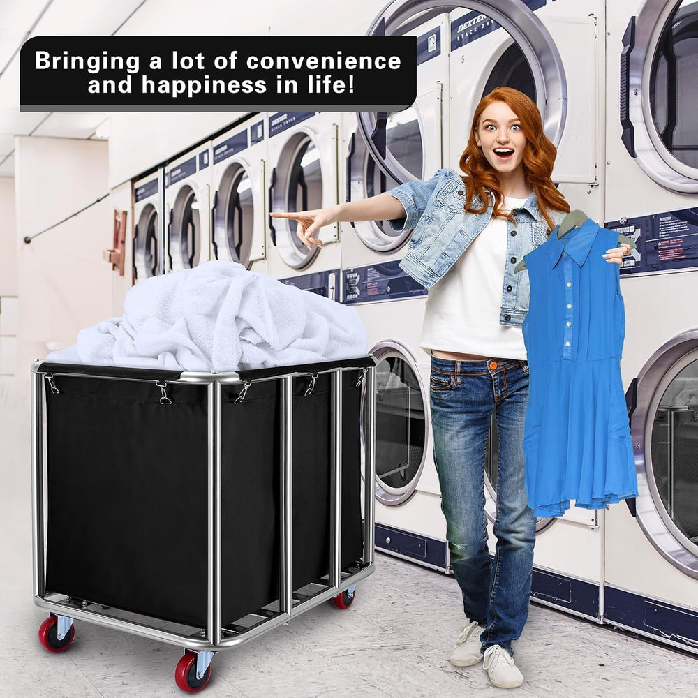 JJSMKCH Commercial Laundry cart with Wheels,440L Large Laundry cart,Black