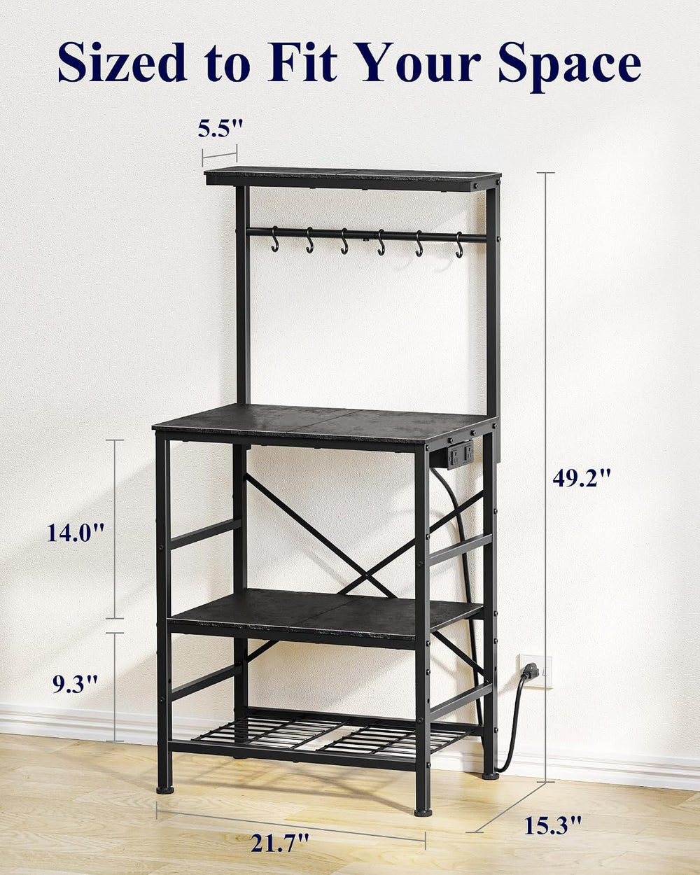Kitsure Coffee Bar, 4-Tier Baker's Rack, 21.7" x 49.2", Black