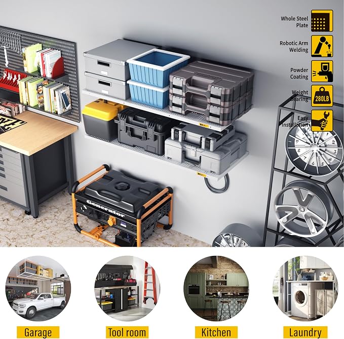 2Pack 1.64x4ft Adjustable Metal Garage Wall Shelving Heavy Duty Garage Storage