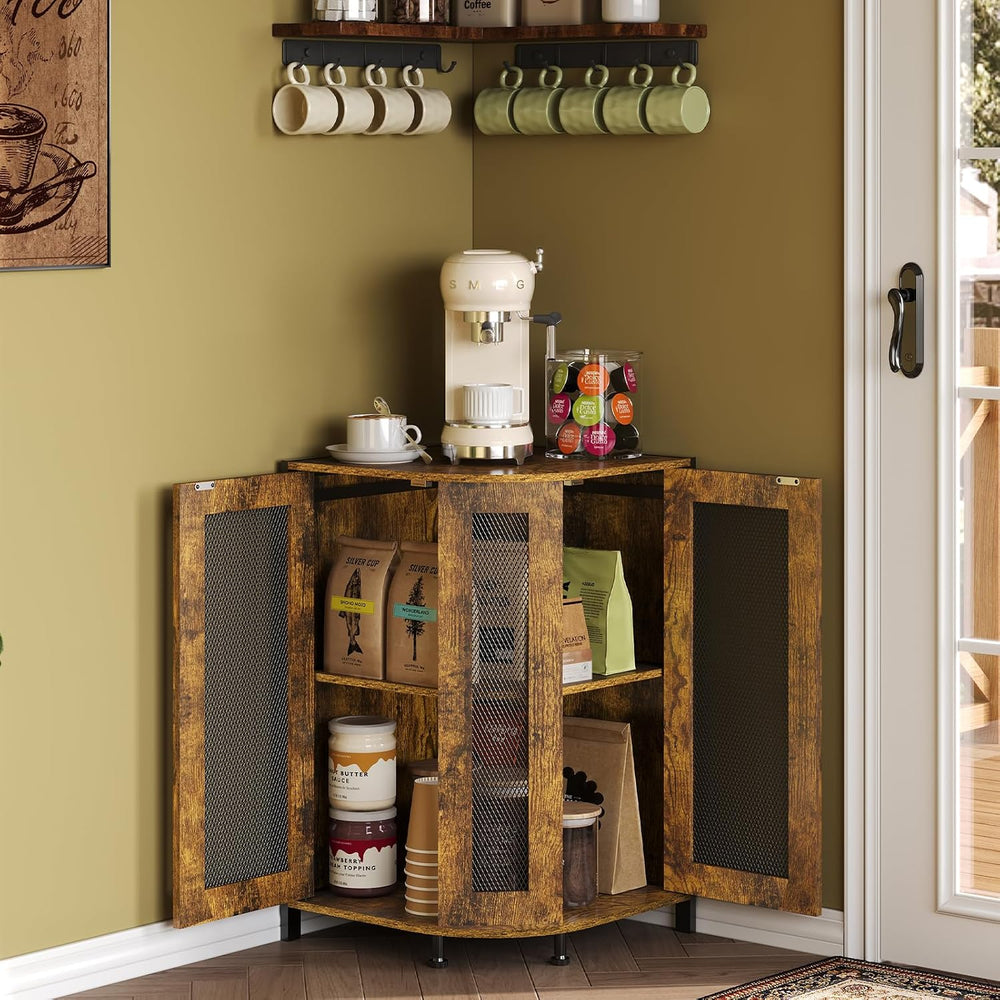 Coffee Bar Cabinet, 3-Tier Corner Coffee Cabinet with Storage Shelf