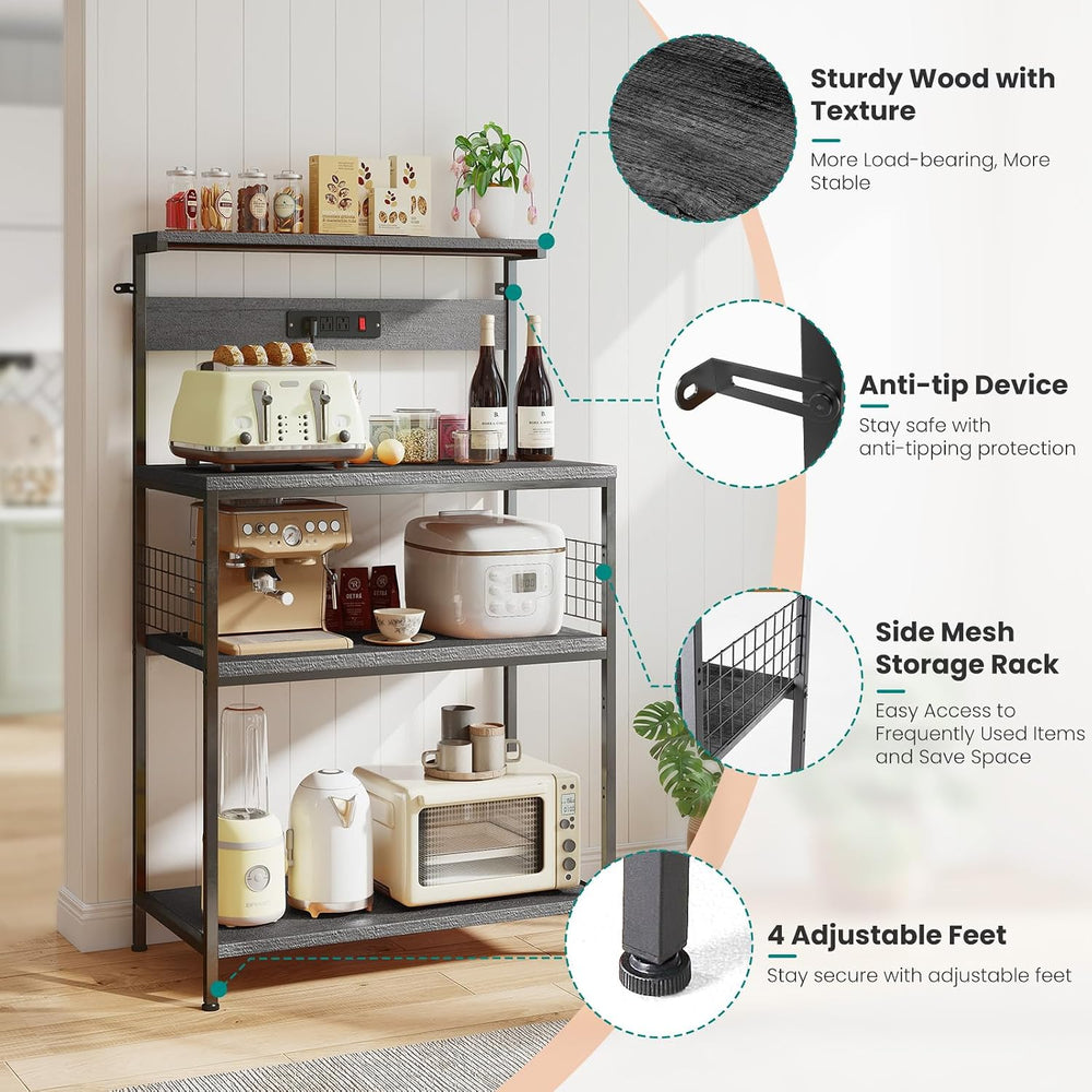 OLIXIS Standing Bakers Rack with Power Outlet, 23.6 Inch Microwave Stand
