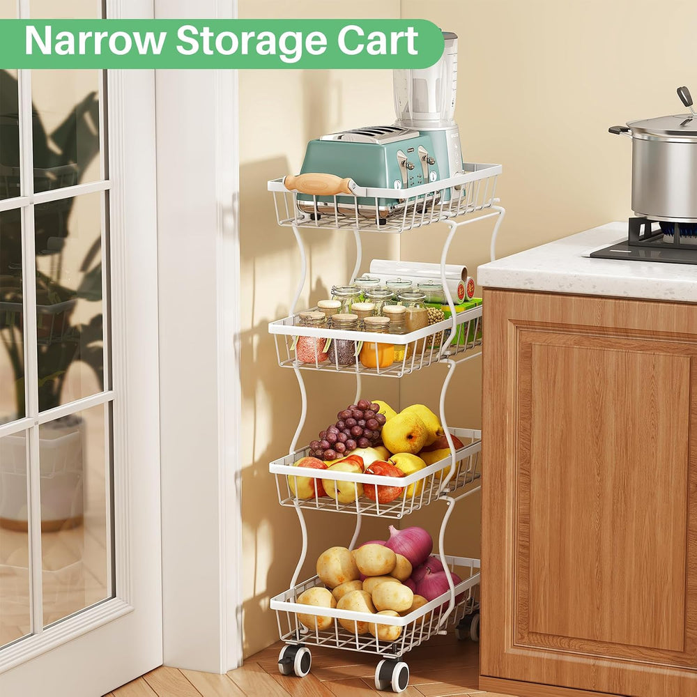 SAYZH 4-Tier Fruit Basket Stand with Vegetable Baskets for Kitchen, White