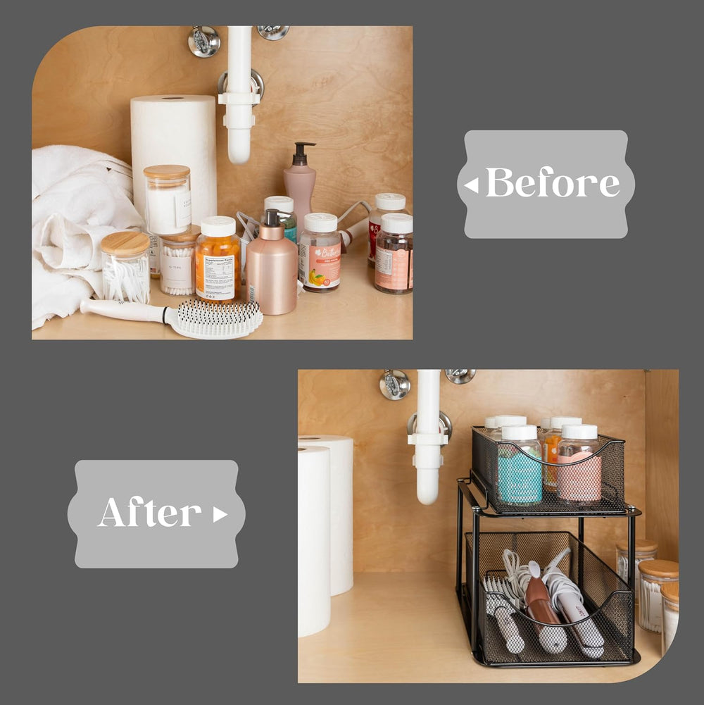 Sorbus Pull-Out Under Sink Organizer, Mesh Construction (Black, 1 Pack)