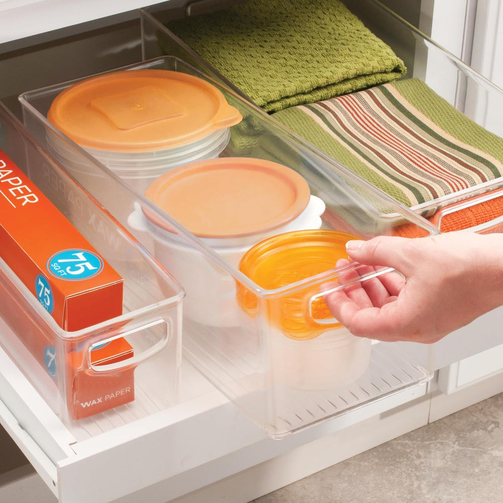 iDesign Plastic Stackable Pantry Bin with Handles, Set of 4, Clear