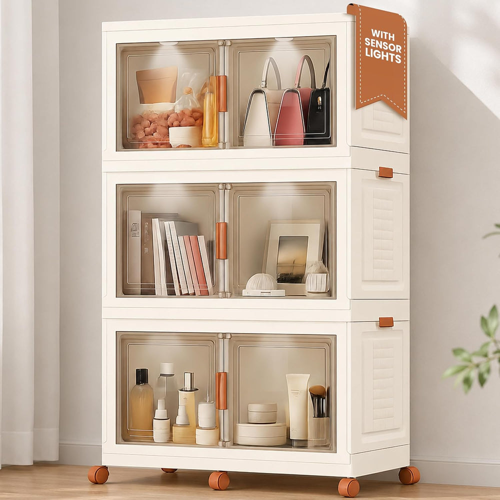FINCHESCLUB 568QT/141GAL 3 Tier Stackable Storage Bins, Foldable Cabinets wit...