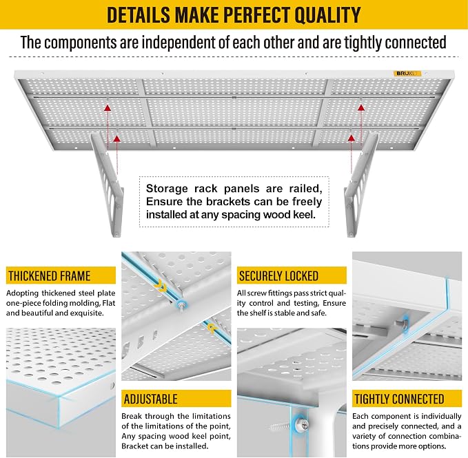 2Pack 1.64x4ft Adjustable Metal Garage Wall Shelving Heavy Duty Garage Storage