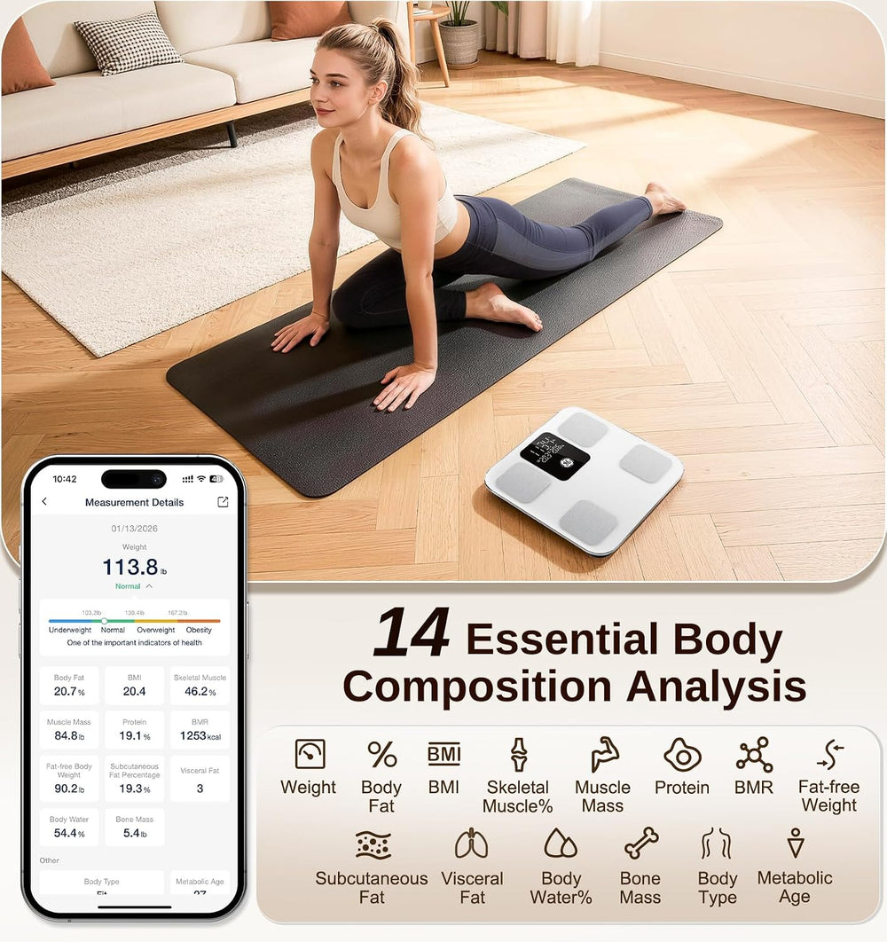 GE Smart Scale for Body Weight: Body Fat, BMI, 3-in-1 LED Display, 11-inch