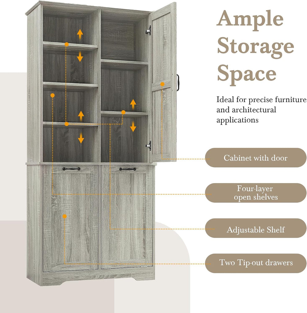 Merax Cabinet with Tilt-Out Laundry Hamper Basket, Tall Bathroom Storage Orga...