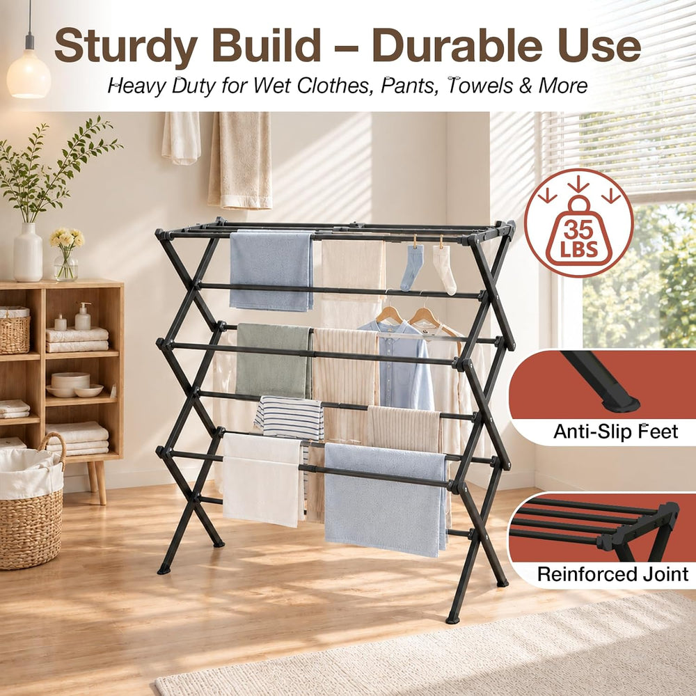 Foldable Clothes Drying Rack Heavy Duty Easy Install, Black