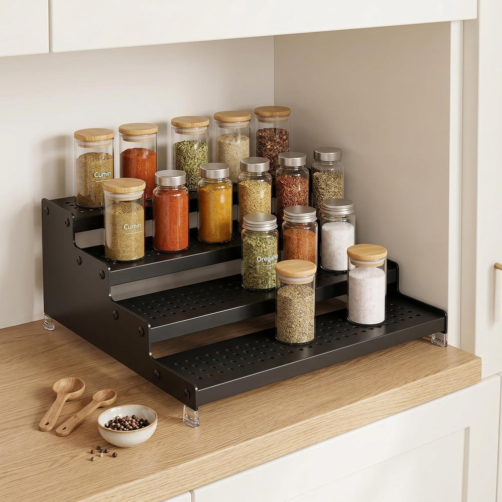 Expandable 4-Tier Spice Metal Shelf Rack, Black