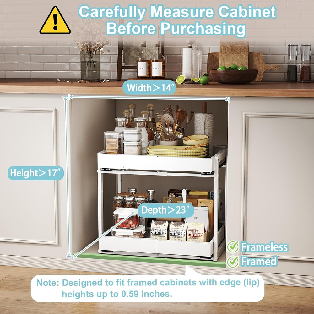 2-Tier Expandable Pull Out Cabinet Organizer, Cabinet Drawers, 21"D