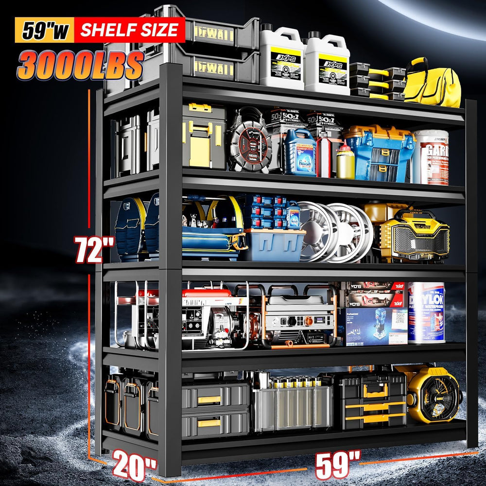 Set of 2 Garage Shelving,5-Tier Heavy Duty Shelving Unit,3000LBS Adjustable M...
