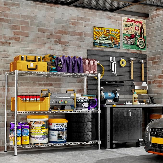 Storage Shelves, 3-Tier Adjustable Metal Industrial Utility Shelf Rack