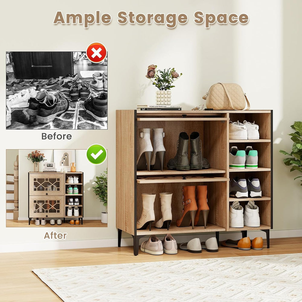 LOKO Shoe Storage Cabinet, Modern Shoe Organizer with Flip Doors, Adjustable ...