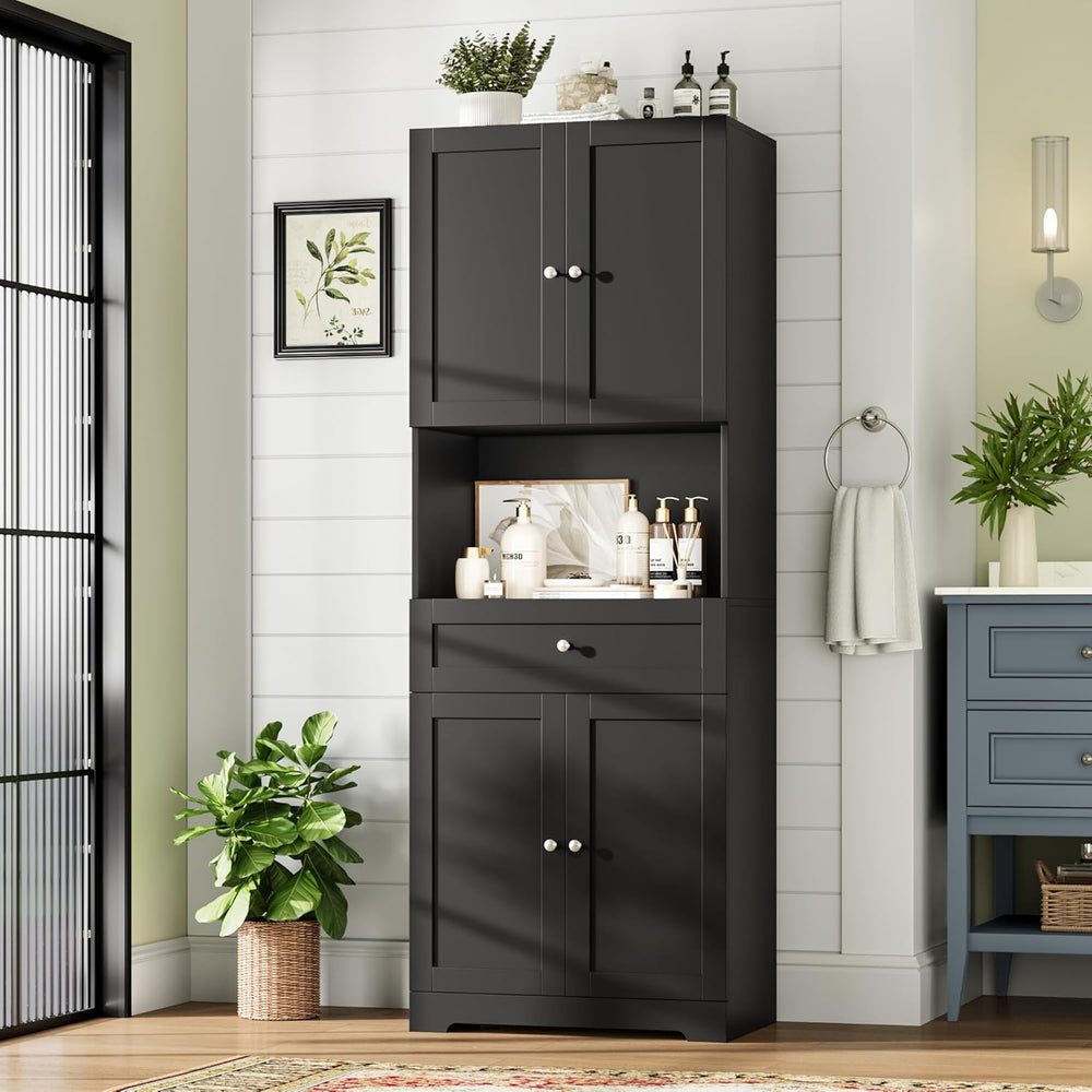 HIFIT Tall Bathroom Storage Cabinet with Drawer, Modern Linen Cabinet,Black