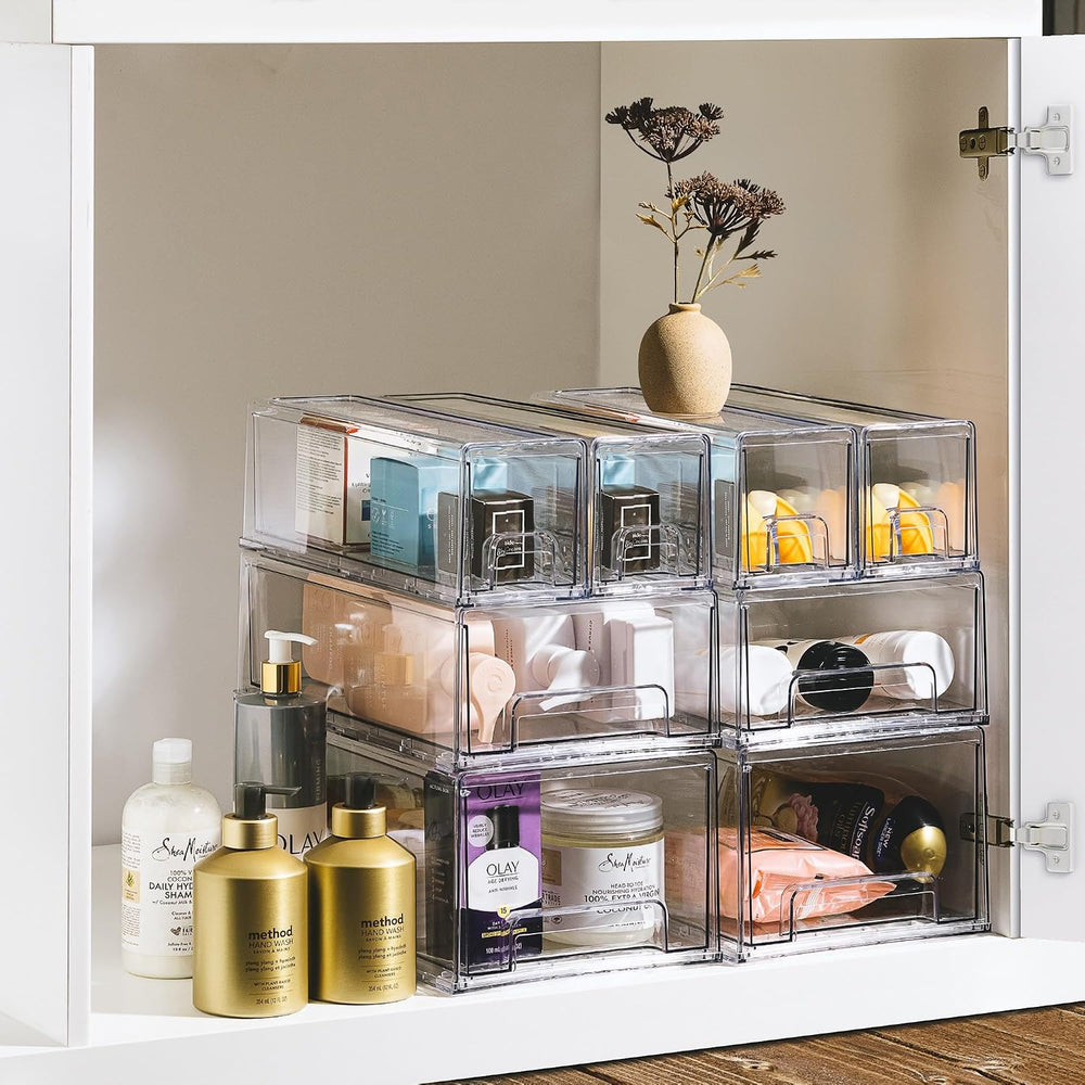 Sorbus Clear Stackable Storage Drawers with Pull-Out Bins (Small, 4 Pack)