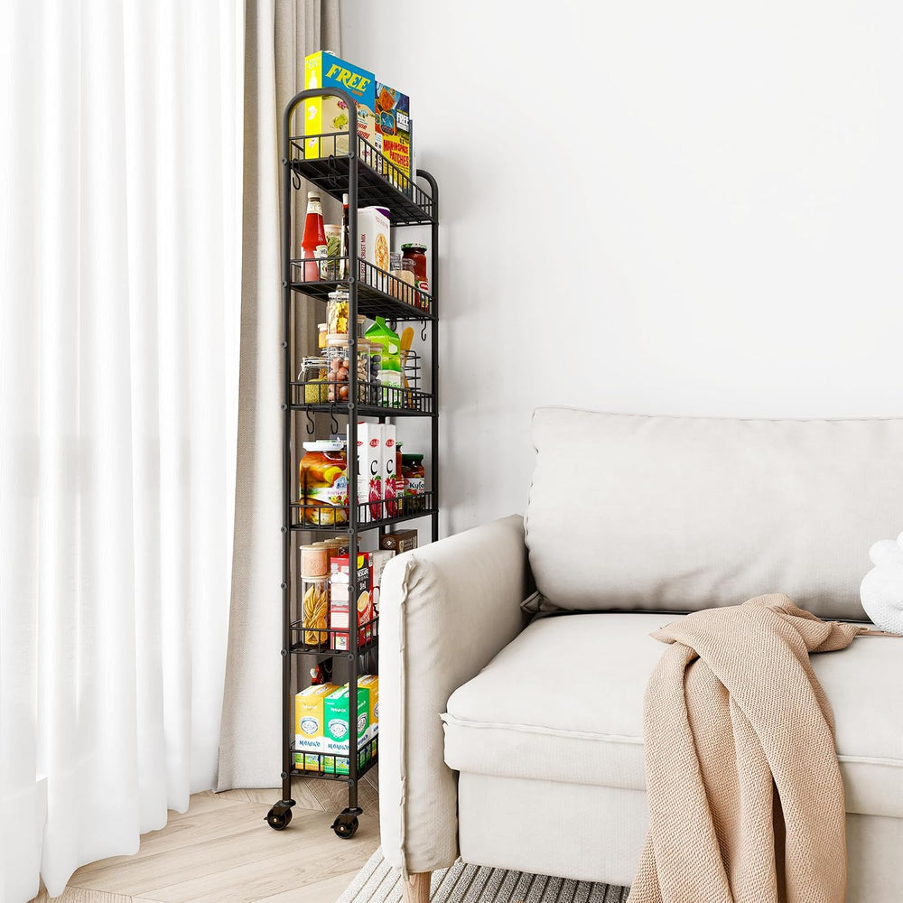 Slim Rolling Storage Cart with Wheels, Metal 6 Tier Spice Rack Mobile Shelvin...