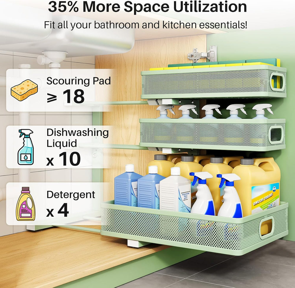 Kitstorack Under Sink Organizer, 1-Pack 3-Tier Height Adjustable Thickened Me...