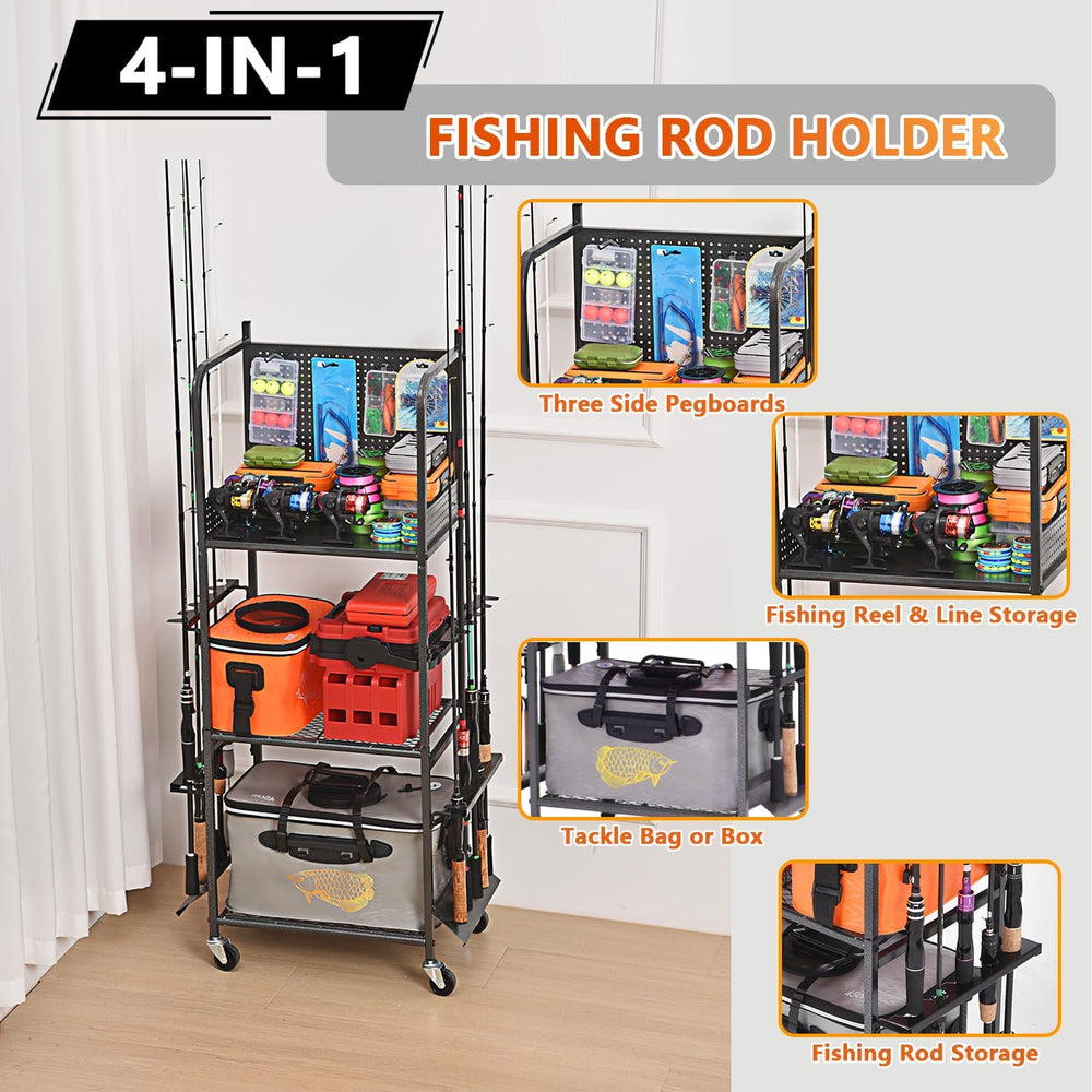Heavy Duty Fishing Rod Rack, Fishing Organizer for Garage, Fishing Gear Holde...