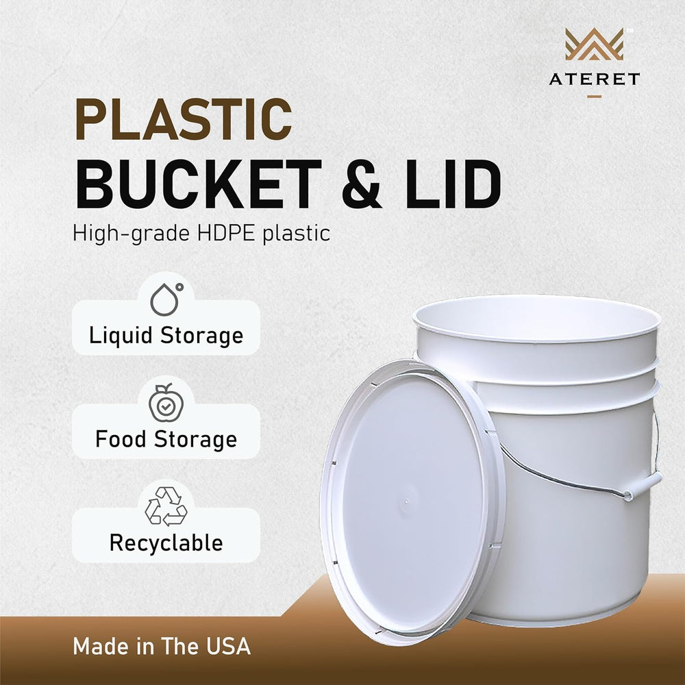 ATERET 5 Gallon White Bucket & Lid - Durable 90 Mil All Purpose Pail - Fo...