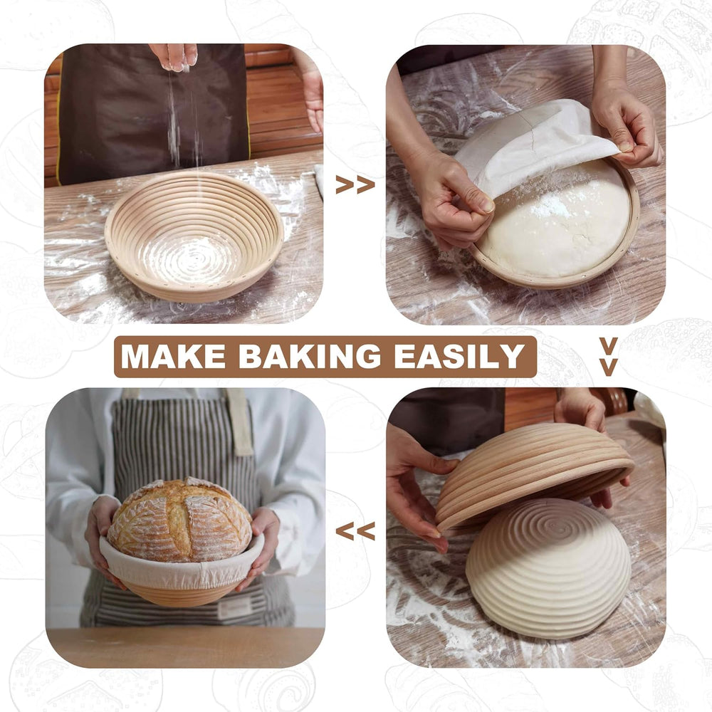 Banneton Bread Proofing Basket set of 3, 9.8 Inch Round Sourdough Proofing Ba...