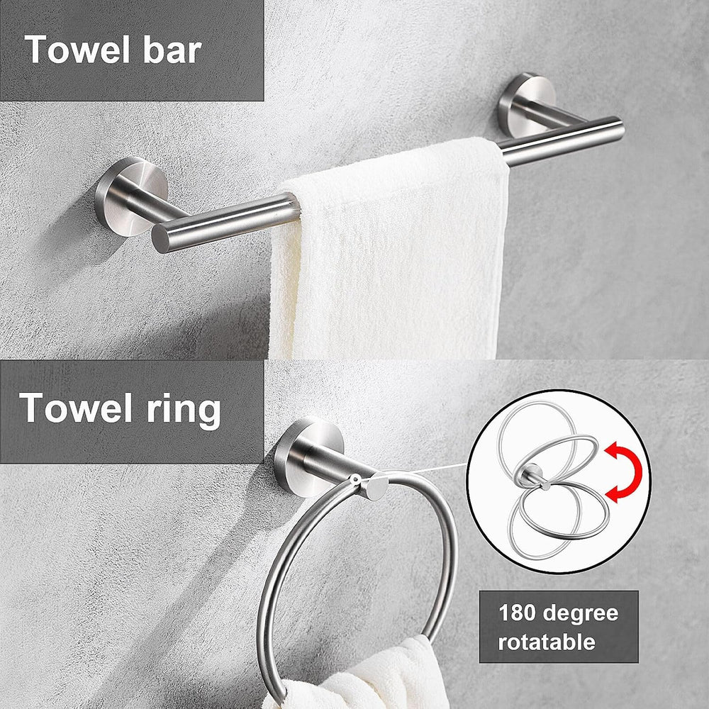 6 Pieces Brushed Nickel Bathroom Hardware Accessories Set Hand Towel Ring 16&...