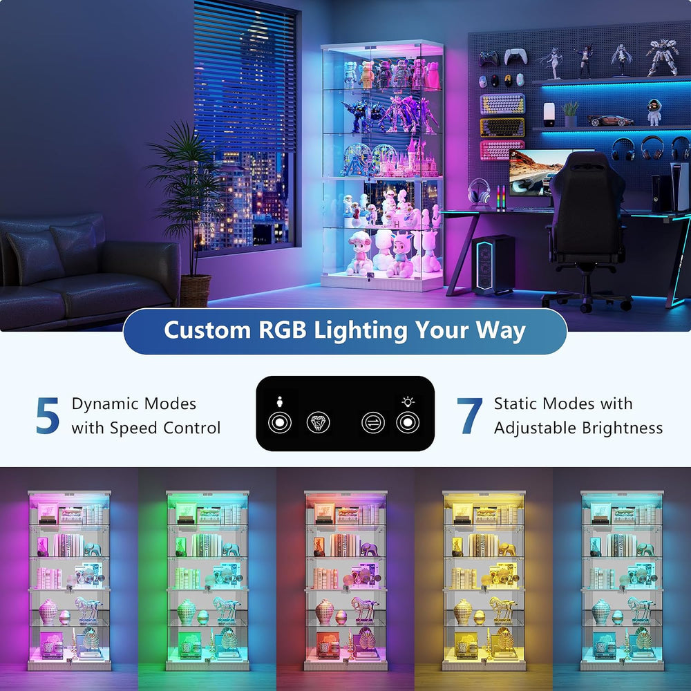 Lvifur Locking Glass Display Cabinet with RGB Lights & Human Sensor, White