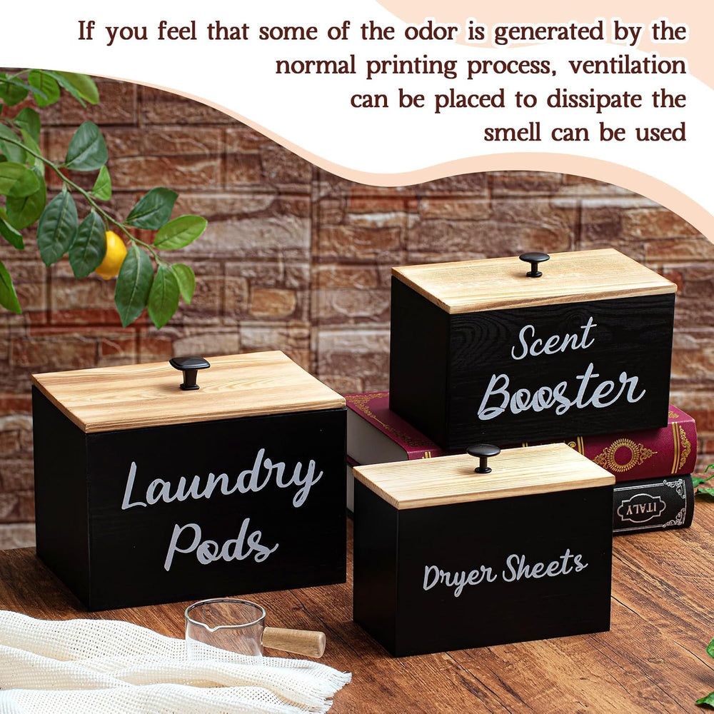Dandat 3 Pcs Wood Laundry Pods Container Farmhouse Decoration Laundry Room Or...