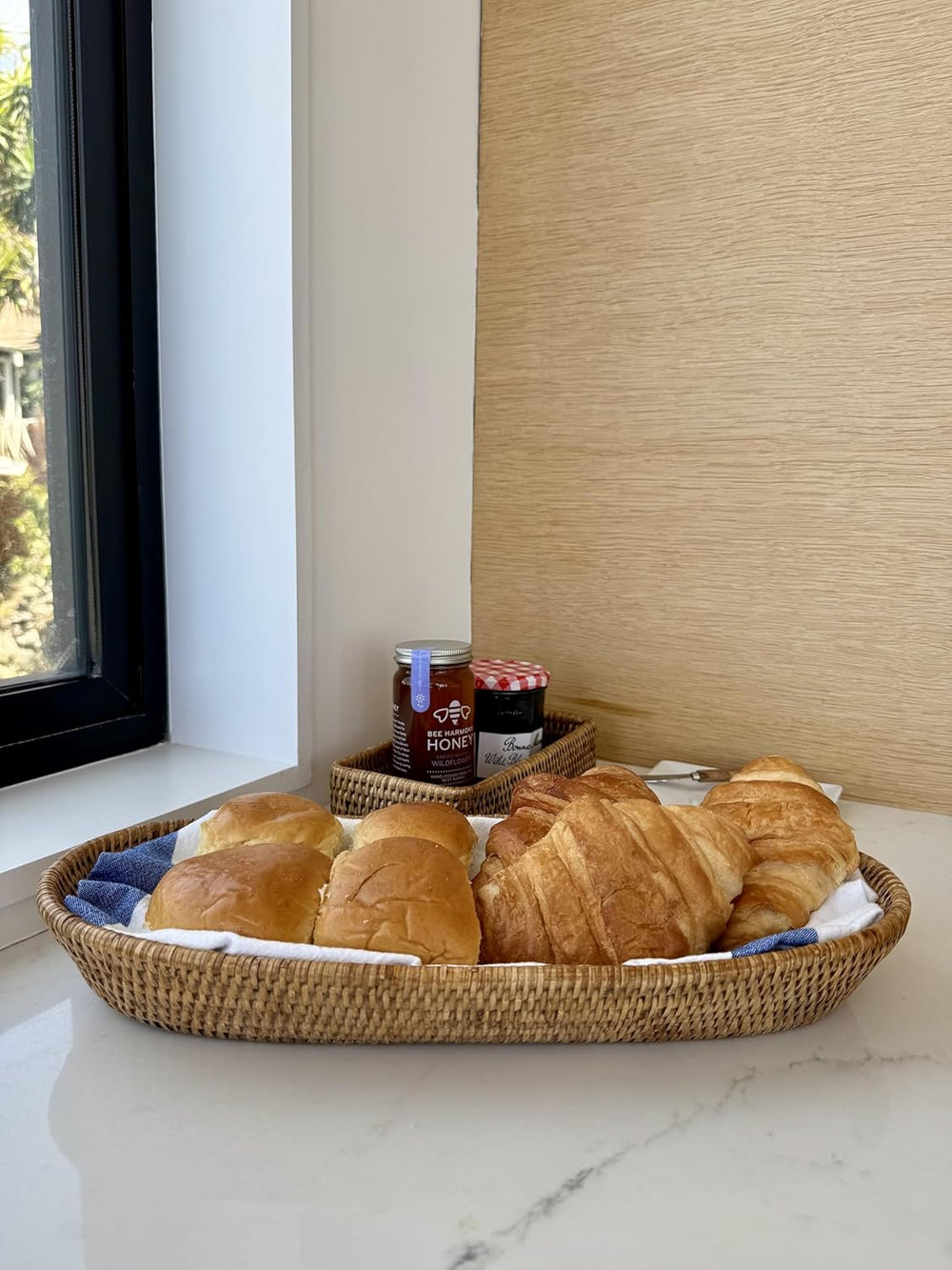 KOUBOO La Jolla Bread Basket, Woven Rattan Basket for Bread, Fruit, & Kit...