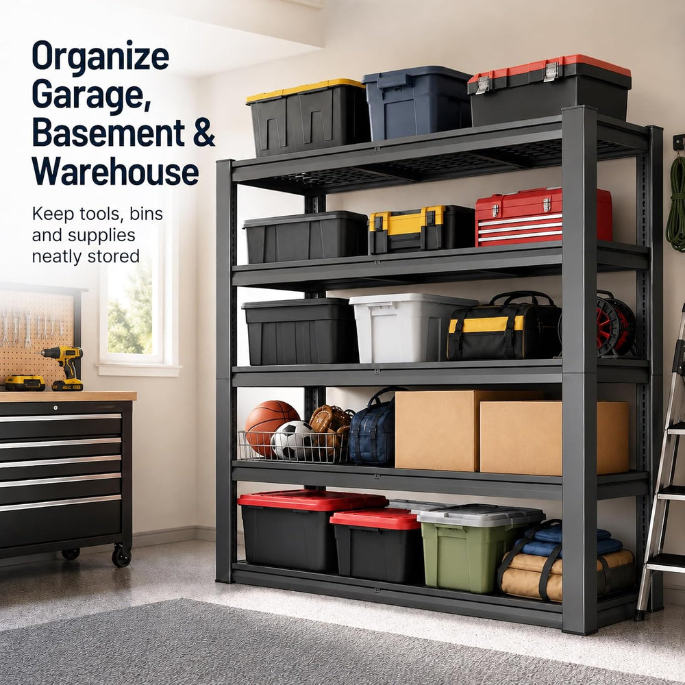 Tote Storage Rack, Garage Shelving Heavy-Duty Storage Bin Rack, 4-Tier Storag...