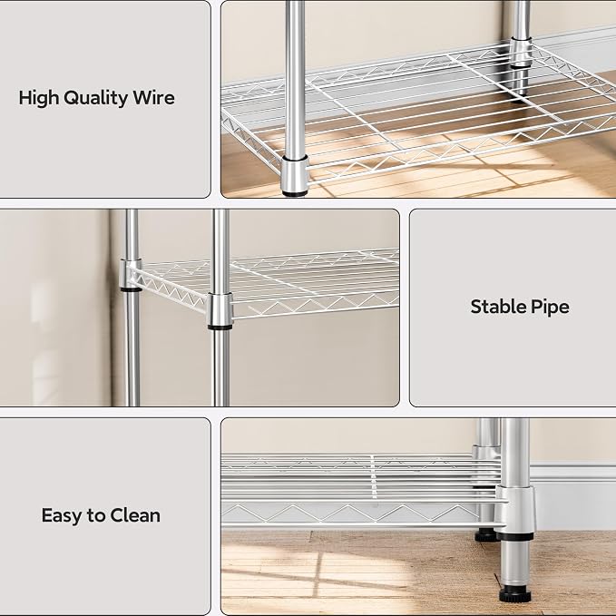 4 Tiers Shelf Metal Storage Shelves Wire Rack Closet Organizers